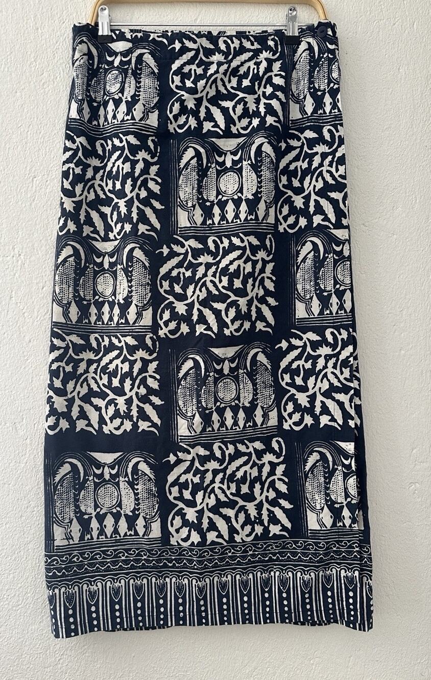Vintage Passports Pier 1 Imports Elephant Wrap Maxi Skirt Boho Batik Blue Lg